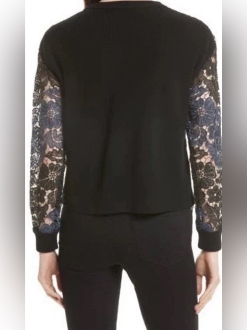NWT Alice+Olivia Black Sweater With Lace Sleeves size Medium